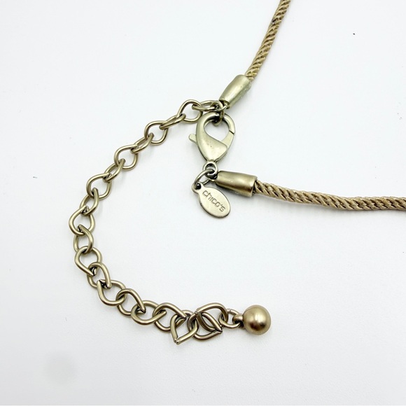 Chico’s Brushed Gold Rhinestone Statement Necklace Rope Chain Bib - Picture 6 of 12